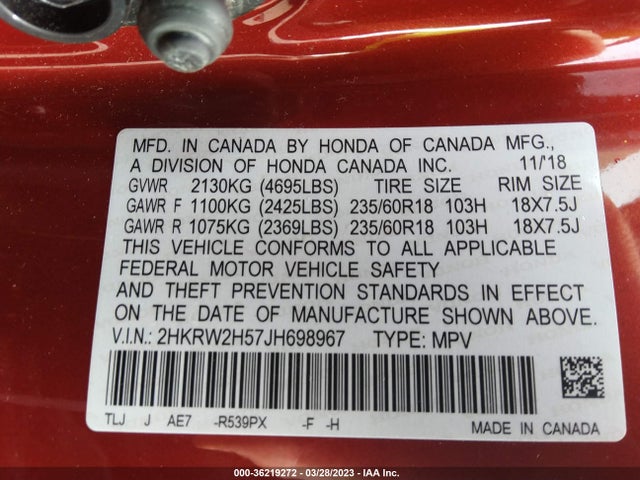 Honda CR-V EX 2018 2HKRW2H57JH698967 Image 9