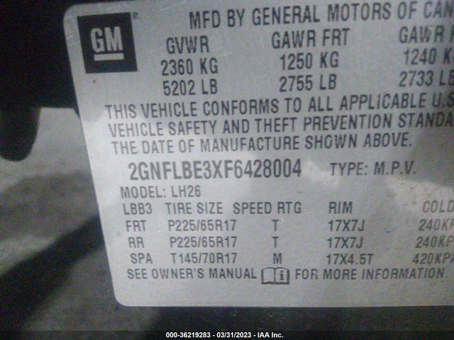 Chevrolet EQUINOX LT 2015 2GNFLBE3XF6428004 Image 10
