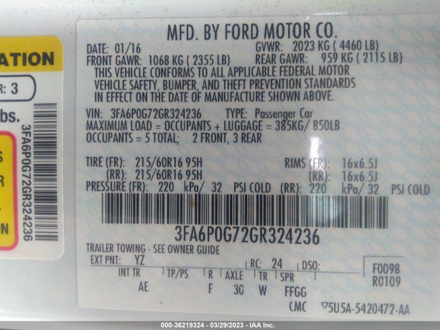 Ford FUSION S 2016 3FA6P0G72GR324236 Image 11