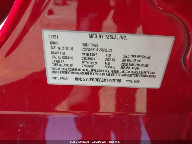5YJYGDEF3MF240198 Tesla Model Y Performance Dual Motor All-wheel Drive