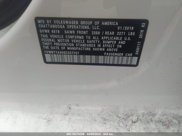 1VWBT7A30GC027707 Volkswagen Passat 1.8t Se