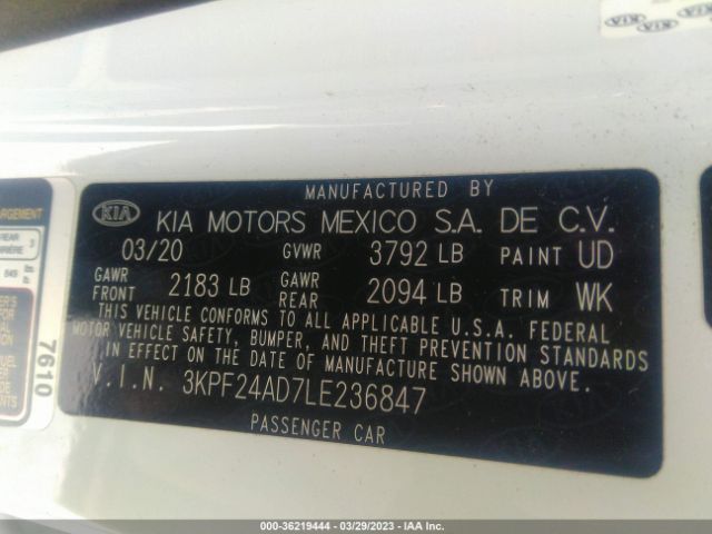 3KPF24AD7LE236847 KIA Forte Lxs