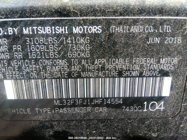 ML32F3FJ1JHF14554 Mitsubishi Mirage G4 Es
