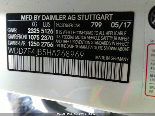 2017 MERCEDES-BENZ E-CLASS E 300 VIN: WDDZF4JB5HA268969