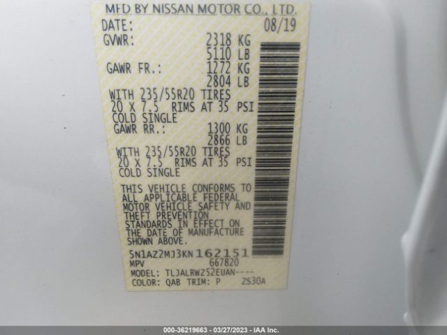 5N1AZ2MJ3KN162151 Nissan MURANO SL