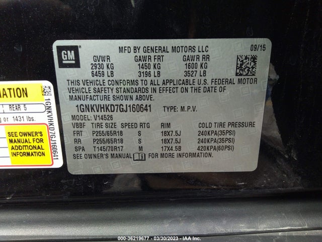Chevrolet Traverse Lt 2016 1GNKVHKD7GJ160641 Image 9