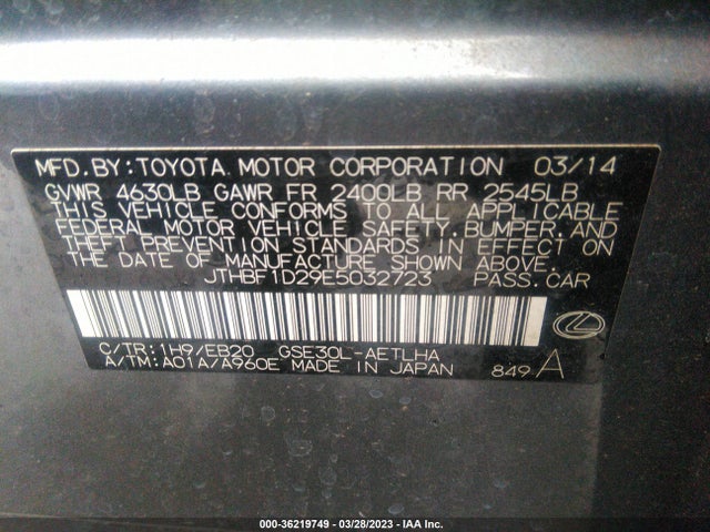 Lexus IS 250 2014 JTHBF1D29E5032723 Image 9