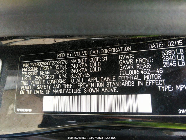 2015 Volvo XC60, VIN: YV4902RS0F2739578