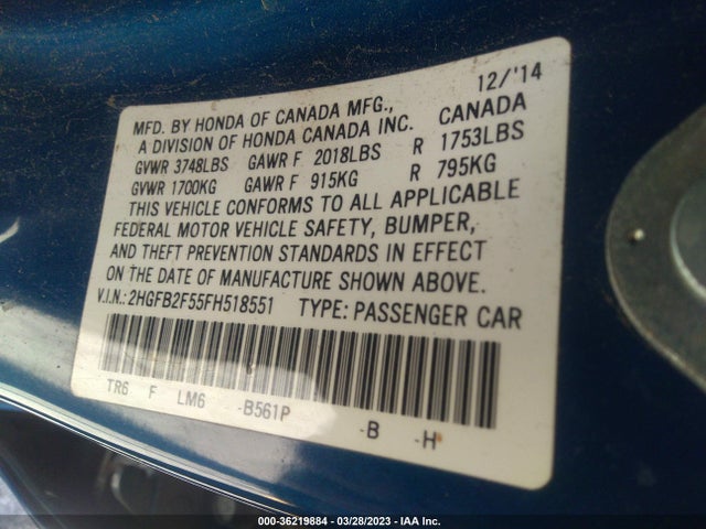 Honda Civic Sedan Lx 2015 2HGFB2F55FH518551 Image 10
