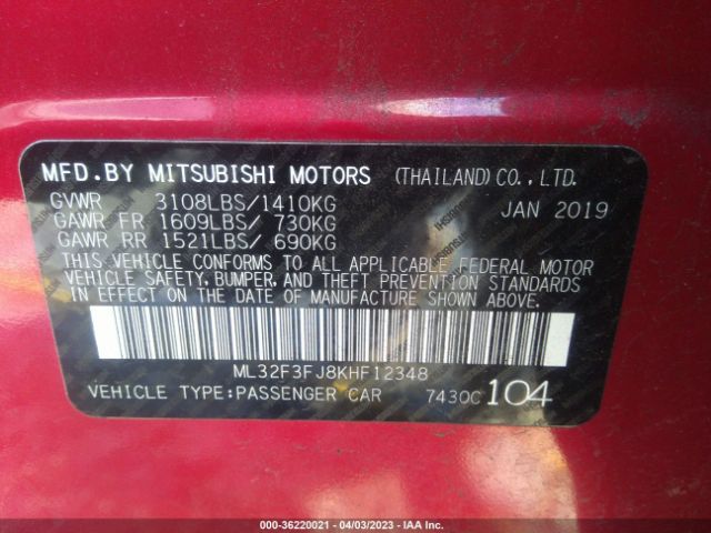 Mitsubishi Mirage G4 Es/rf 2019 ML32F3FJ8KHF12348 Image 10