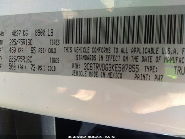 3C6TRVDG3KE507855 RAM Promaster Cargo Van
