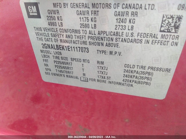 Chevrolet EQUINOX LT 2014 2GNALBEK1E1117073 Image 10
