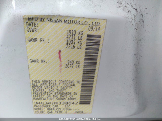Nissan ALTIMA 2.5 2015 1N4AL3AP2FN338042 Image 9