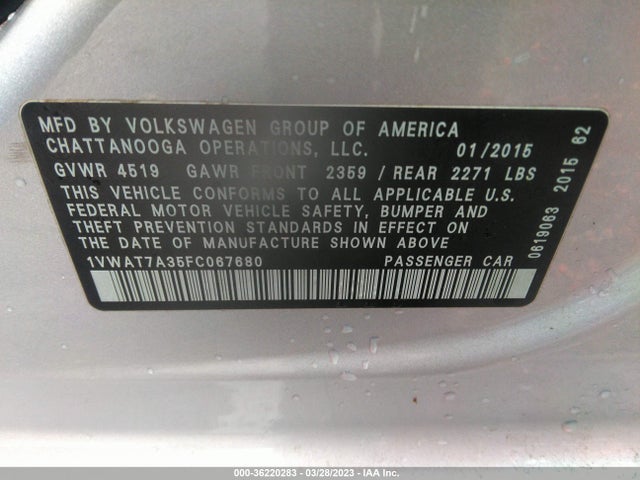 1VWAT7A35FC067680 Volkswagen Passat 1.8t Wolfsburg Ed