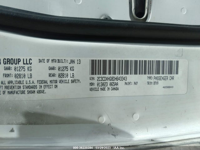 2013 DODGE CHARGER SXT VIN: 2C3CDXHG8DH643343