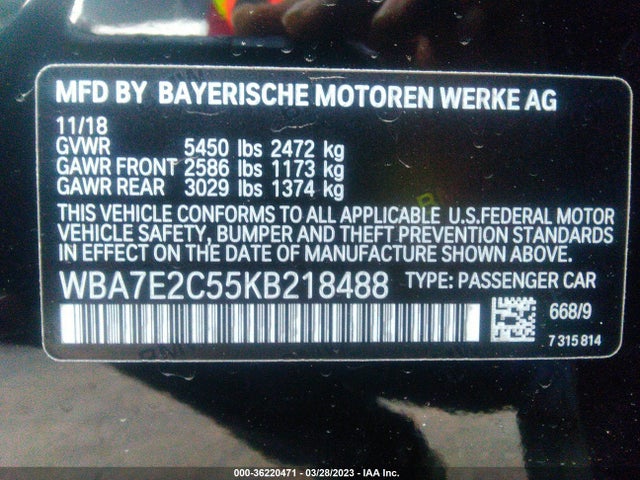 BMW 7 Series 740i 2019 WBA7E2C55KB218488 Image 9