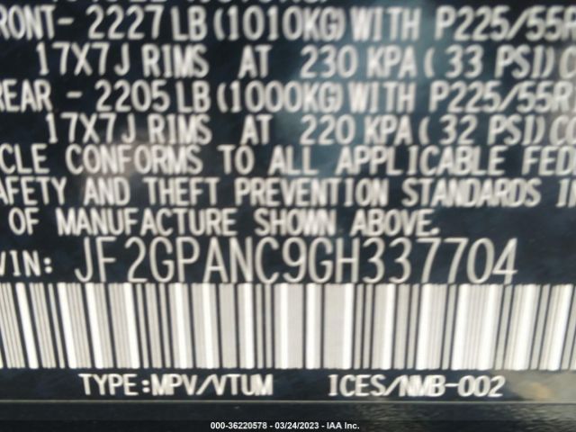 JF2GPANC9GH337704 Subaru Crosstrek Limited