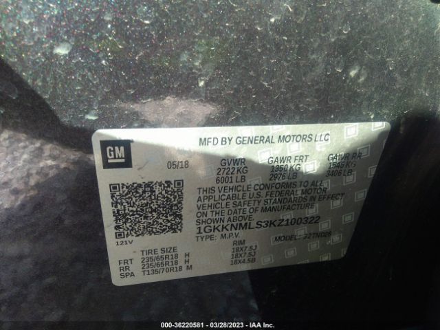 1GKKNMLS3KZ100322 GMC ACADIA SLT