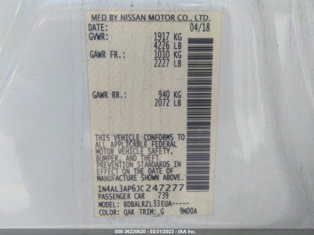 Nissan Altima 2.5 Sl 2018 1N4AL3AP6JC247277 Image 9