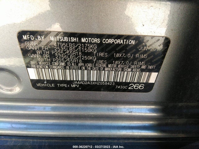 JA4AD2A3XHZ058423 Mitsubishi Outlander Es