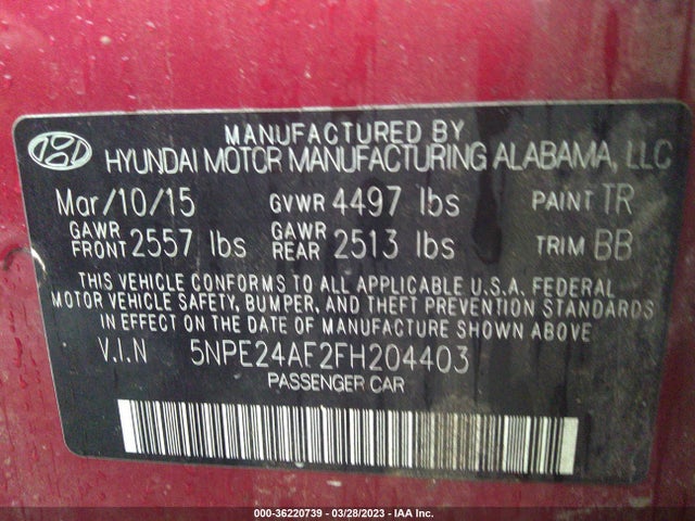 Hyundai Sonata 2.4l Se 2015 5NPE24AF2FH204403 Image 10