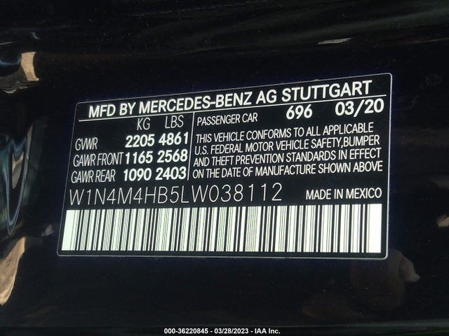 2020 MERCEDES-BENZ GLB GLB 250 VIN: W1N4M4HB5LW038112