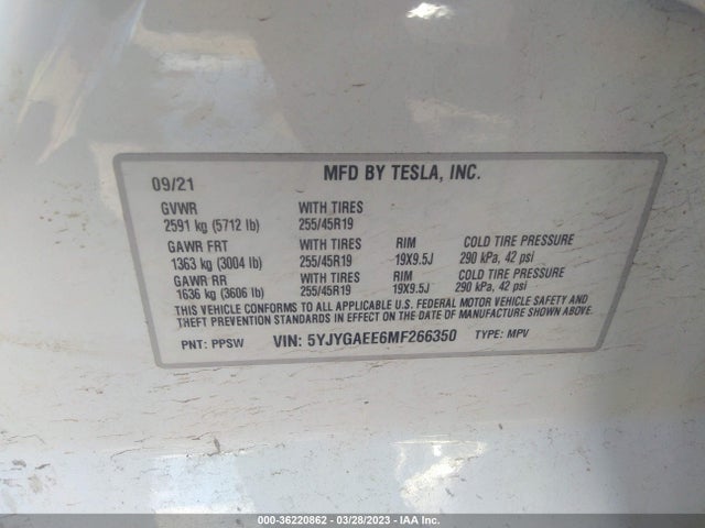 5YJYGAEE6MF266350 Tesla Model Y Long Range