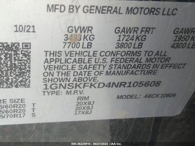 Chevrolet Suburban Premier 2022 1GNSKFKD4NR105608 Image 11