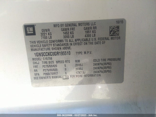 Chevrolet Tahoe Ltz 2016 1GNSCCKC0GR195510 Image 10