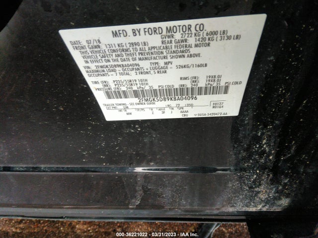Ford Flex Limited 2019 2FMGK5D89KBA04096 Image 10