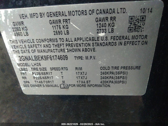 Chevrolet EQUINOX LT 2015 2GNALBEK9F6174609 Image 10