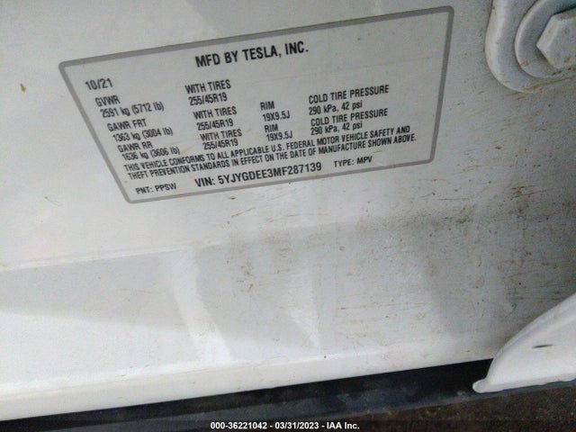 5YJYGDEE3MF287139 Tesla Model Y Long Range
