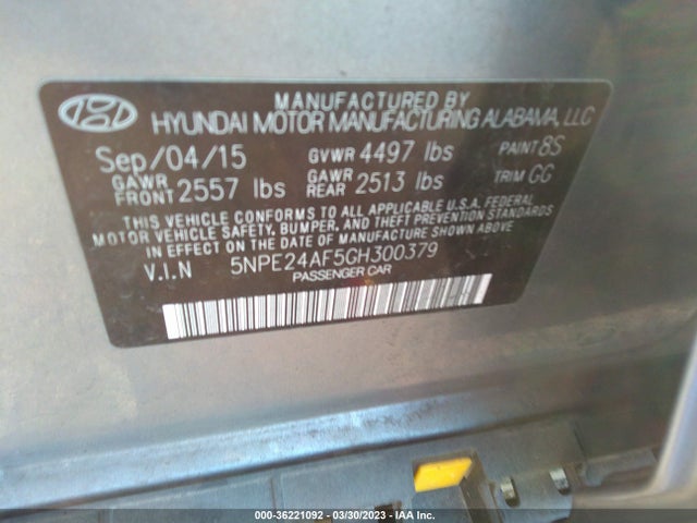 2016 HYUNDAI SONATA 2.4L SE VIN: 5NPE24AF5GH300379