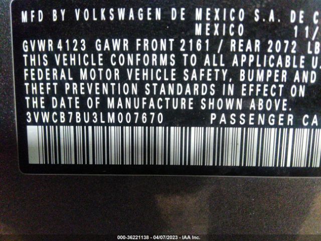 3VWCB7BU3LM007670 Volkswagen Jetta 1.4t R-line/1.4t S/1.4t Se