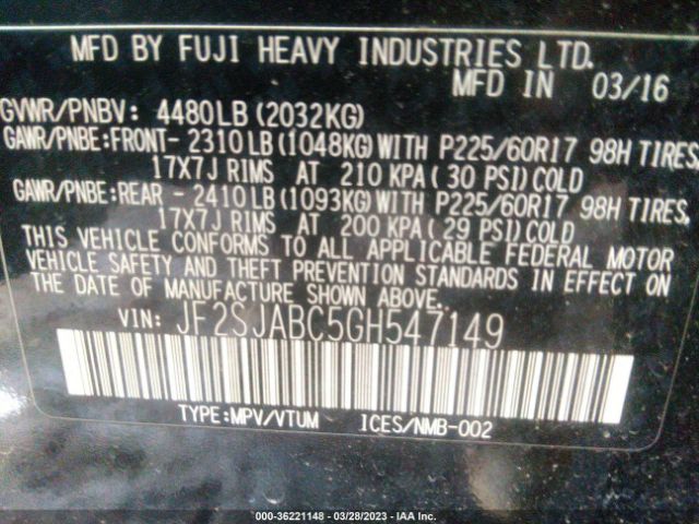 JF2SJABC5GH547149 Subaru Forester 2.5i