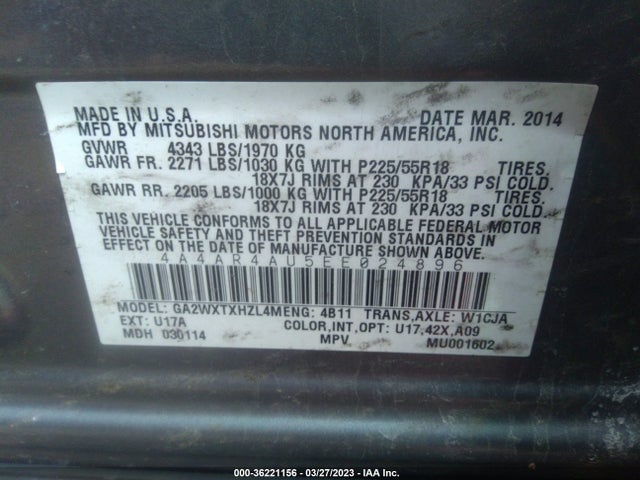 4A4AR4AU5EE024896 Mitsubishi Outlander Sport Se