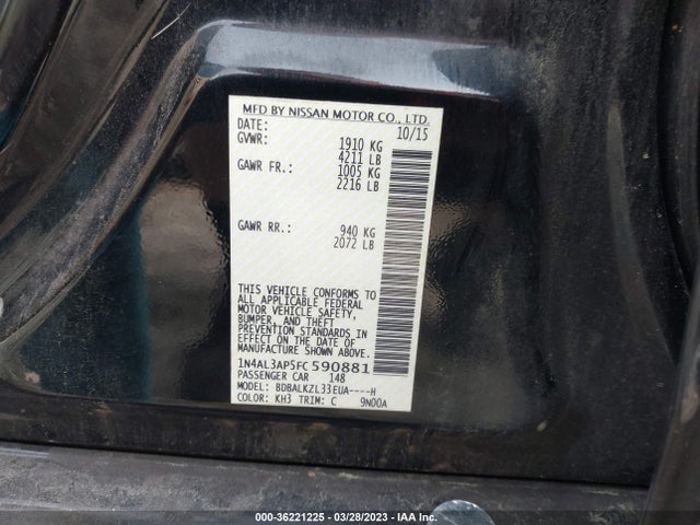 2015 NISSAN ALTIMA 2.5 SV VIN: 1N4AL3AP5FC590881
