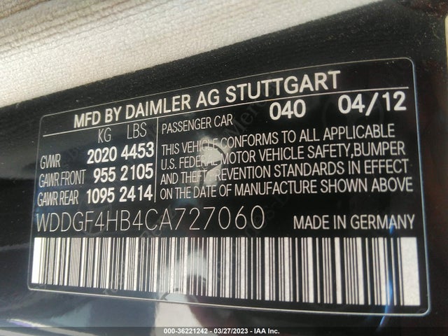 2012 MERCEDES-BENZ C-CLASS C 250 VIN: WDDGF4HB4CA727060