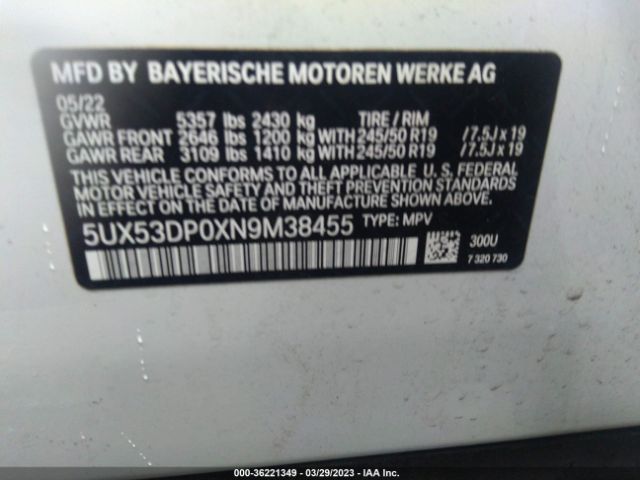 5UX53DP0XN9M38455 BMW X3 Xdrive30i