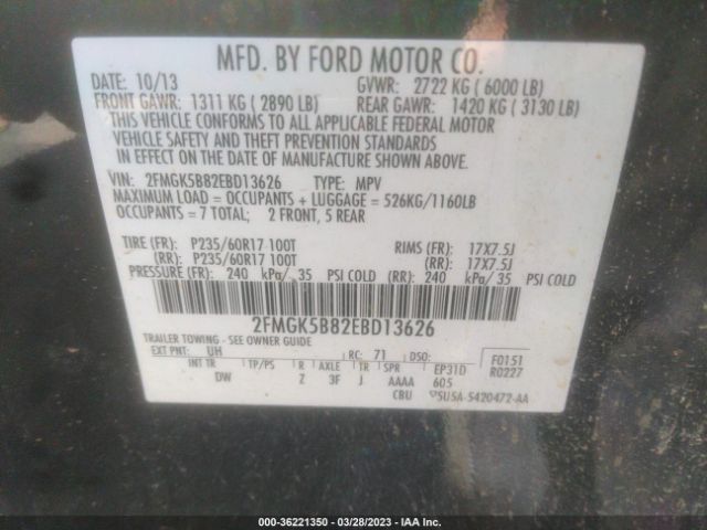 2FMGK5B82EBD13626 Ford FLEX SE