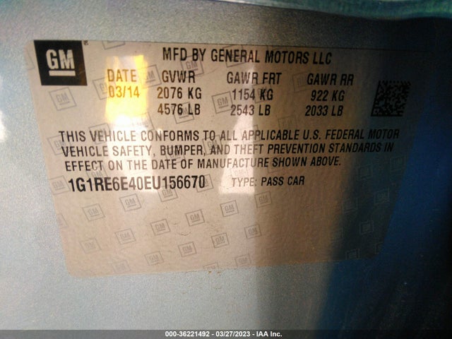 Chevrolet Volt 2014 1G1RE6E40EU156670 Image 10