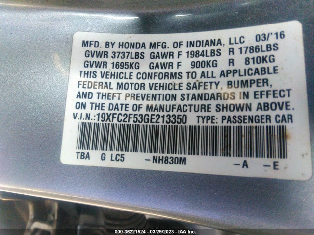 Honda Civic Sedan Lx 2016 19XFC2F53GE213350 Image 10