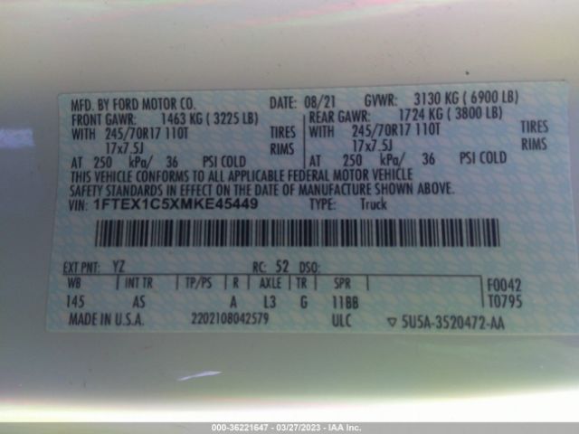 1FTEX1C5XMKE45449 Ford F-150 Xl/xlt/lariat