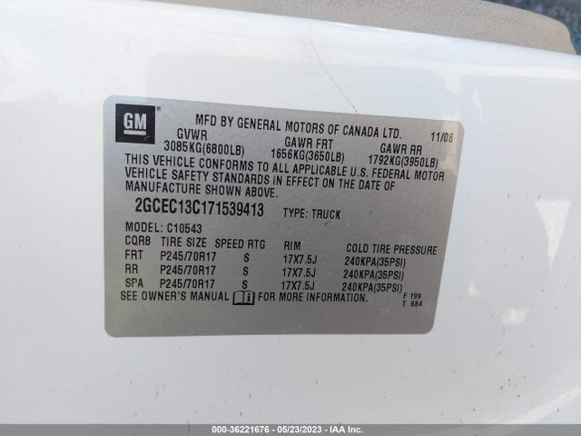 2007 CHEVROLET SILVERADO 1500 LT W/1LT VIN: 2GCEC13C171539413