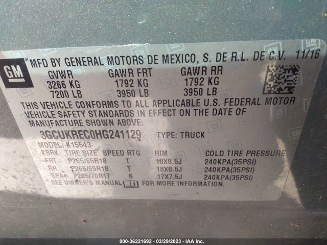 Chevrolet Silverado 1500 Lt 2017 3GCUKREC0HG241129 Image 9