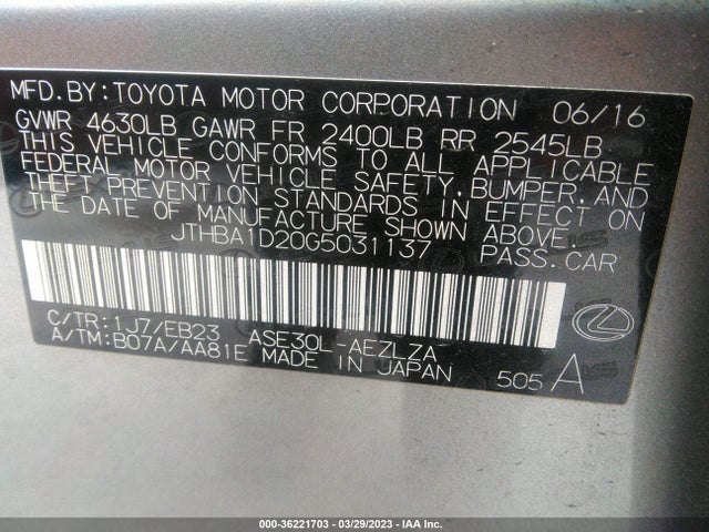 JTHBA1D20G5031137 Lexus IS 200T