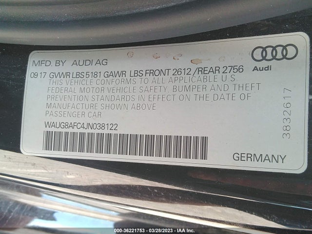 WAUG8AFC4JN038122 Audi A6 Premium Plus