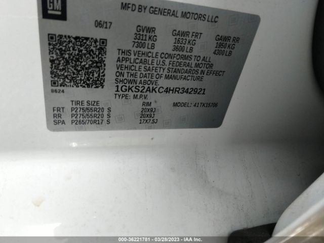 1GKS2AKC4HR342921 GMC YUKON SLE