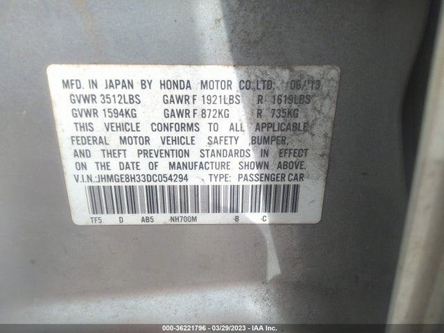 2013 HONDA FIT VIN: JHMGE8H33DC054294