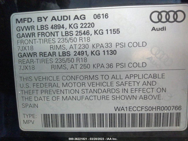 2017 Audi Q3, VIN: WA1ECCFS0HR000766